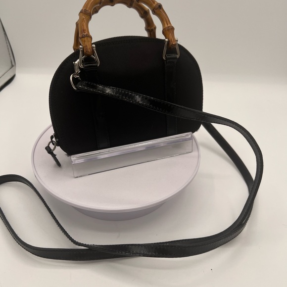 Authentic Gucci mini bamboo canvas bag with leather trim and strap like new EUC - Picture 3 of 12